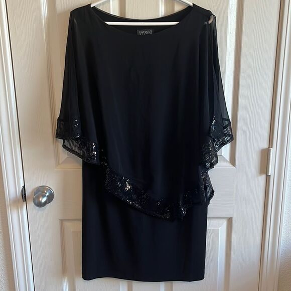 Black Dress with Sheer Sequin Poncho Overlay - Picture 1 of 10
